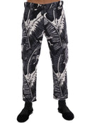Pantalon cargo gris dolce & gabbana en coton avec motif feuilles de bananier noir et blanc et coupe décontractée