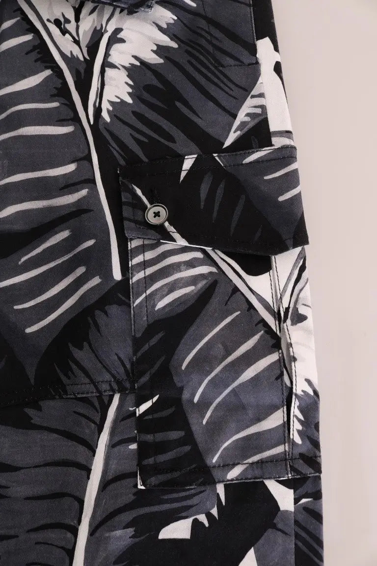 Pantalon cargo dolce & gabbana en coton gris à motif feuilles de bananier noir et blanc avec fermeture bouton