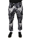 Pantalon capri cargo dolce & gabbana gris motif feuille de bananier en coton stretch avec imprimé tropical noir et blanc