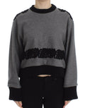 Pull dolce & gabbana gris en laine cachemire avec dentelle noire sur la poitrine et les épaules côtelées