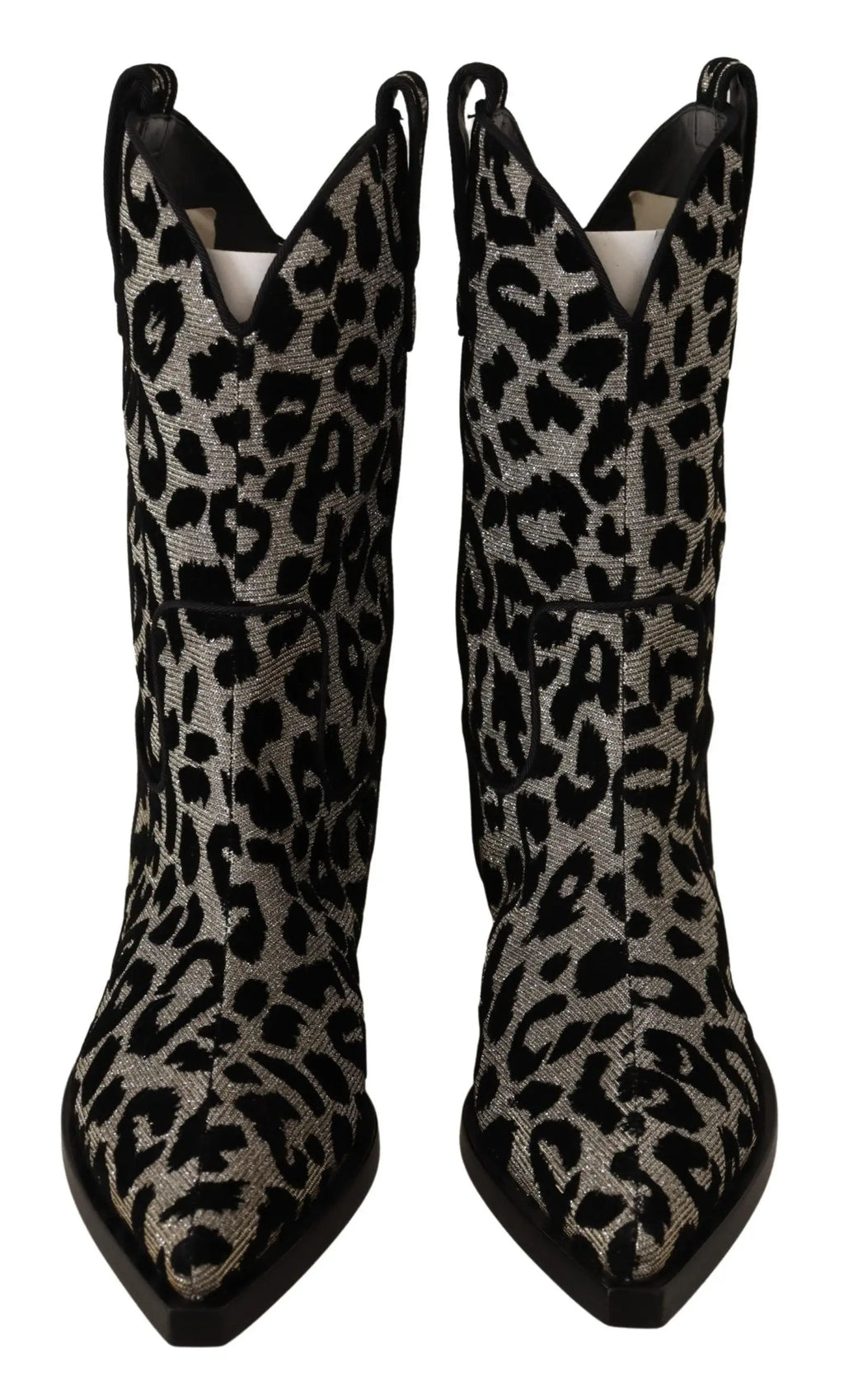 Dolce gabbana bottes cowboy en cuir noir avec imprimé léopard gris et noir bouts pointus