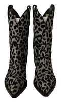 Dolce gabbana bottes cowboy en cuir noir avec imprimé léopard gris et noir bouts pointus