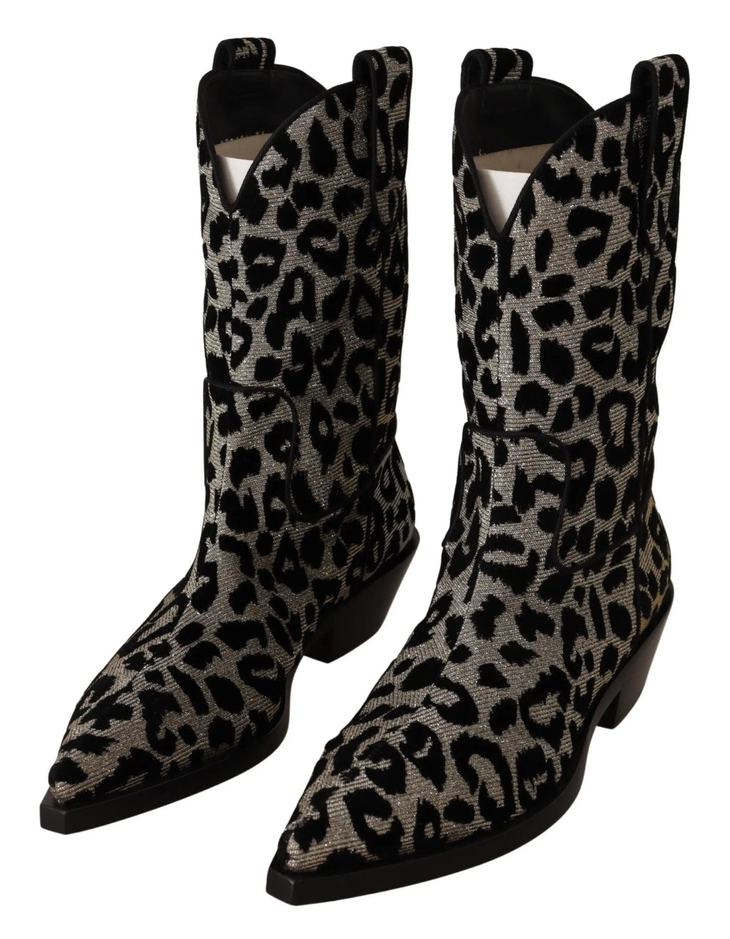 Dolce & gabbana bottes cowboy gris noir imprimé léopard en tissu texturé
