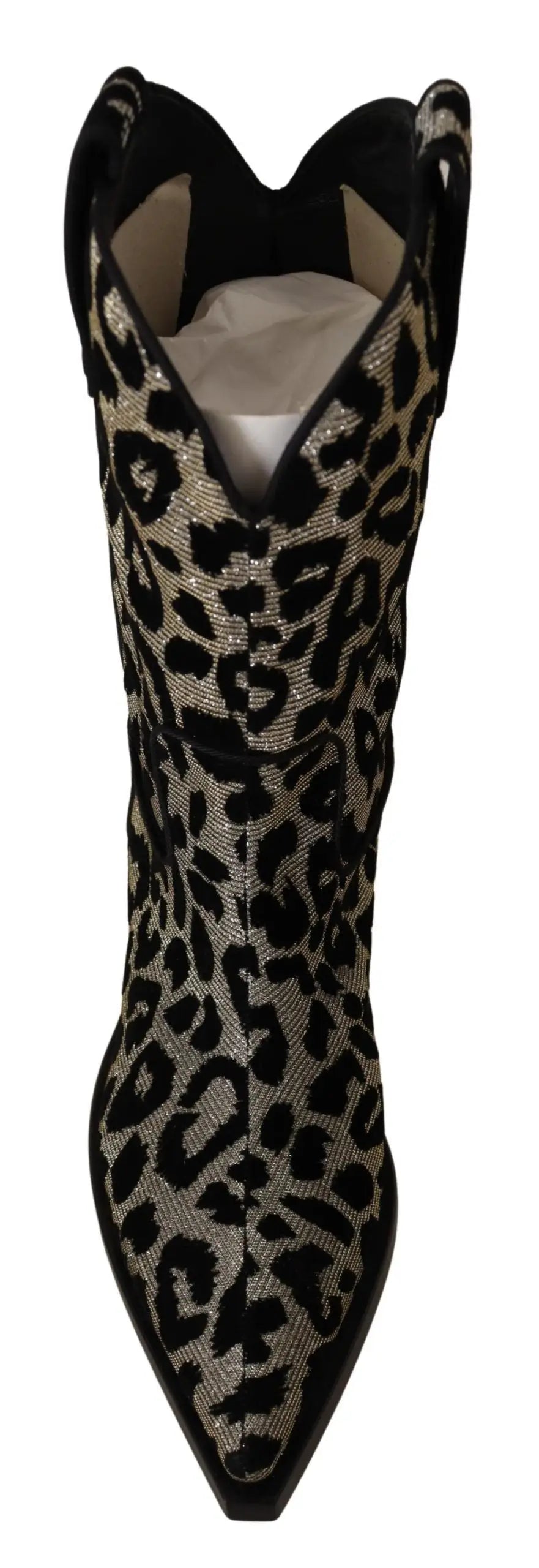Bottes cowboy dolce & gabbana gris noir léopard en cuir avec bout pointu et couture décorative