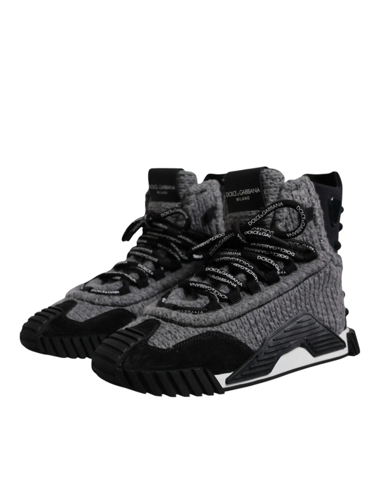 Baskets montantes dolce & gabbana ns1 gris et noir avec tige en maille texturée et logo sur les lacets et la languette