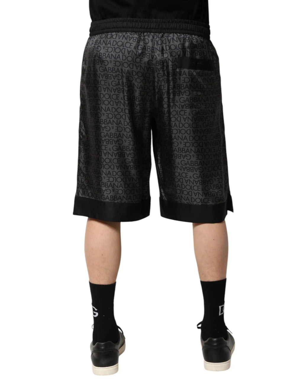 Shorts bermuda dolce gabbana pour homme en soie noire avec imprimé logo gabanadolce répétitif