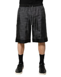 Shorts bermuda pour homme dolce & gabbana en soie noire gris avec imprimé logo gabbana dolce répétitif gris foncé