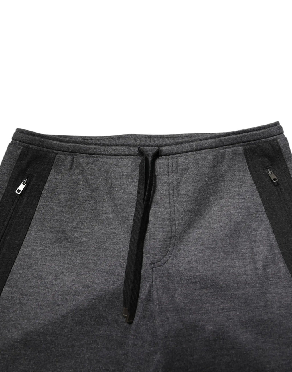 Dolce & gabbana gray black wool blend jogger sweatpants with drawstring waistband and black side zipper panels