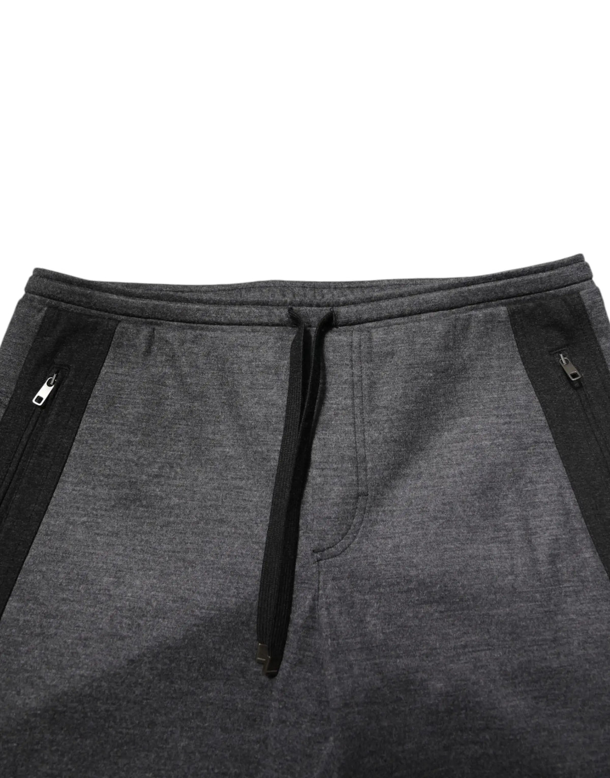 Dolce & gabbana gray black wool blend jogger sweatpants with drawstring waistband and black side zipper panels