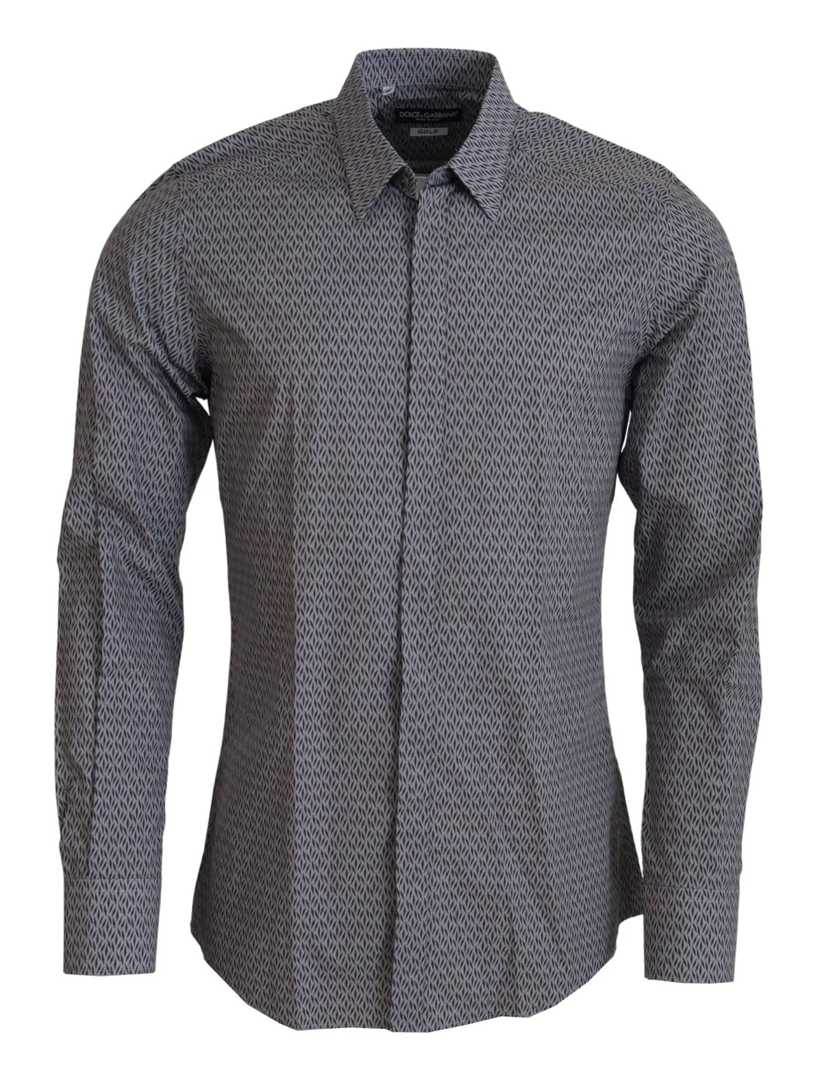 Chemise homme à manches longues dolce & gabbana slim fit gris brun or en tissu foncé à motif géométrique subtil