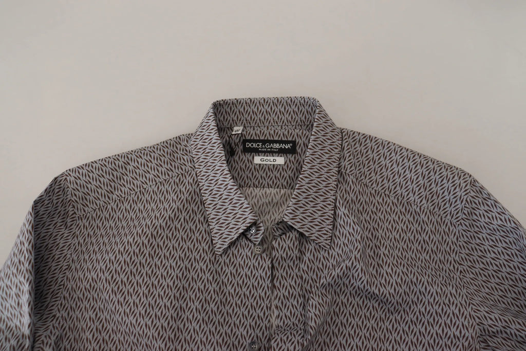 Chemise homme dolce gabbana slim fit gris marron avec motif géométrique noir pour tenue formelle