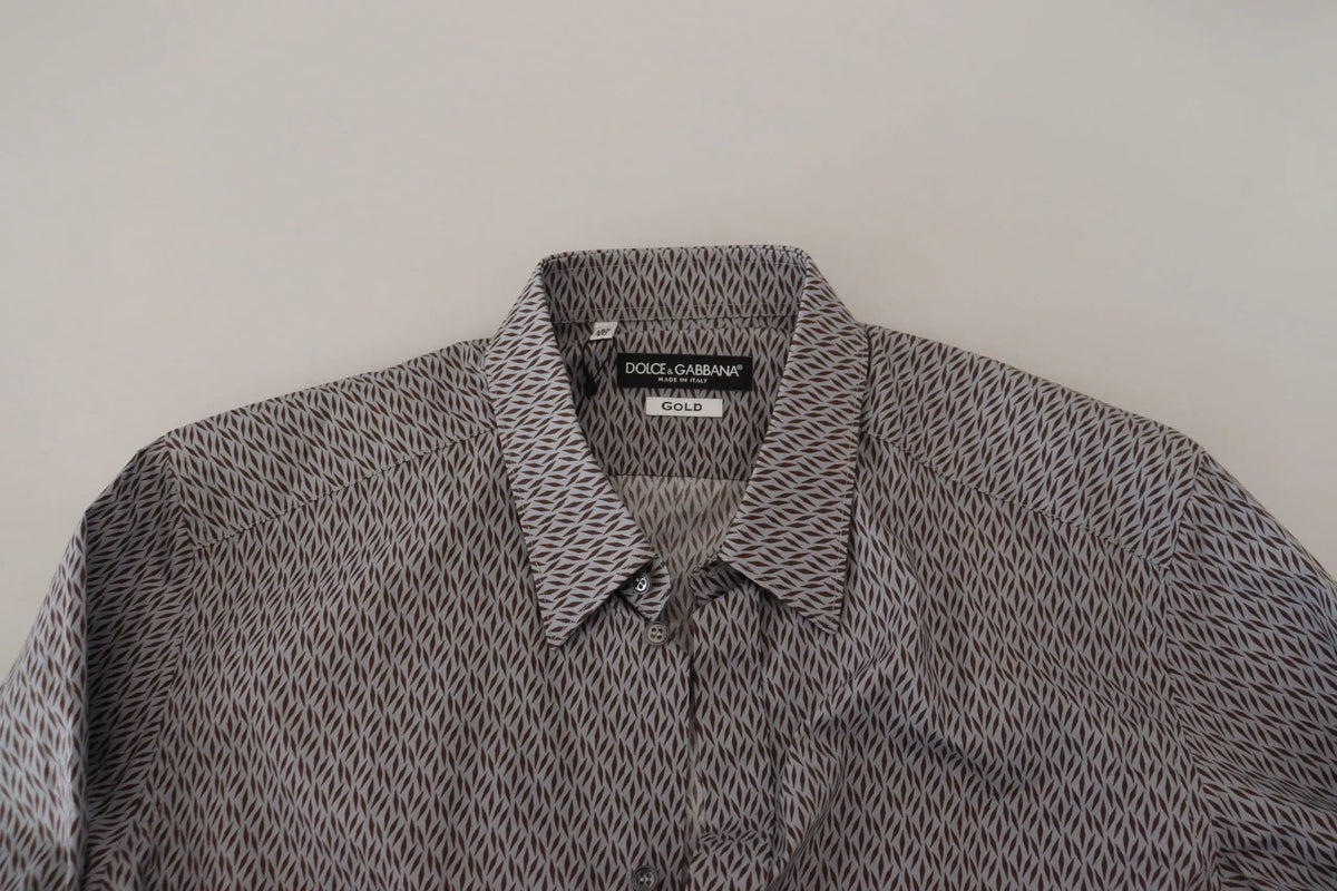 Chemise homme dolce gabbana slim fit gris marron avec motif géométrique noir pour tenue formelle