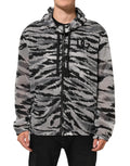 Sweat à capuche dolce & gabbana gris camouflage avec rayures tigre noir et gris et logo sur la poitrine