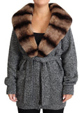 Cardigan en laine gris dolce gabbana avec col en fausse fourrure rayé marron et noir en cachemire