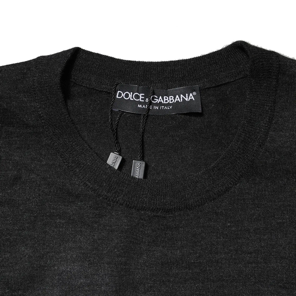 Pull dolce & gabbana noir en maille fine avec col rond classique en cachemire gris