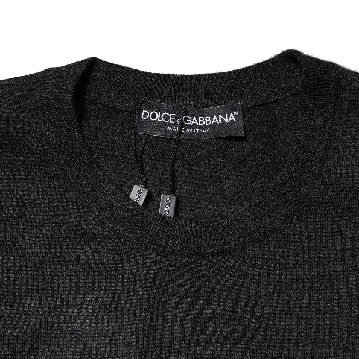 Pull dolce & gabbana noir en maille fine avec col rond classique en cachemire gris