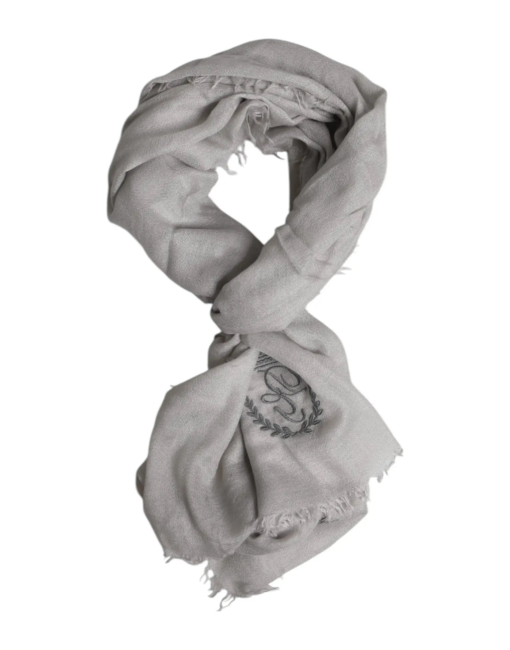 Écharpe foulard dolce & gabbana gris en cachemire tricoté avec franges et logo brodé subtilement