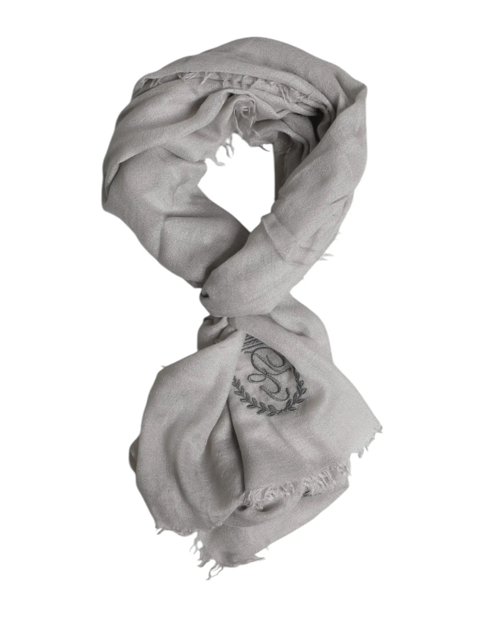 Écharpe foulard dolce & gabbana gris en cachemire tricoté avec franges et logo brodé subtilement