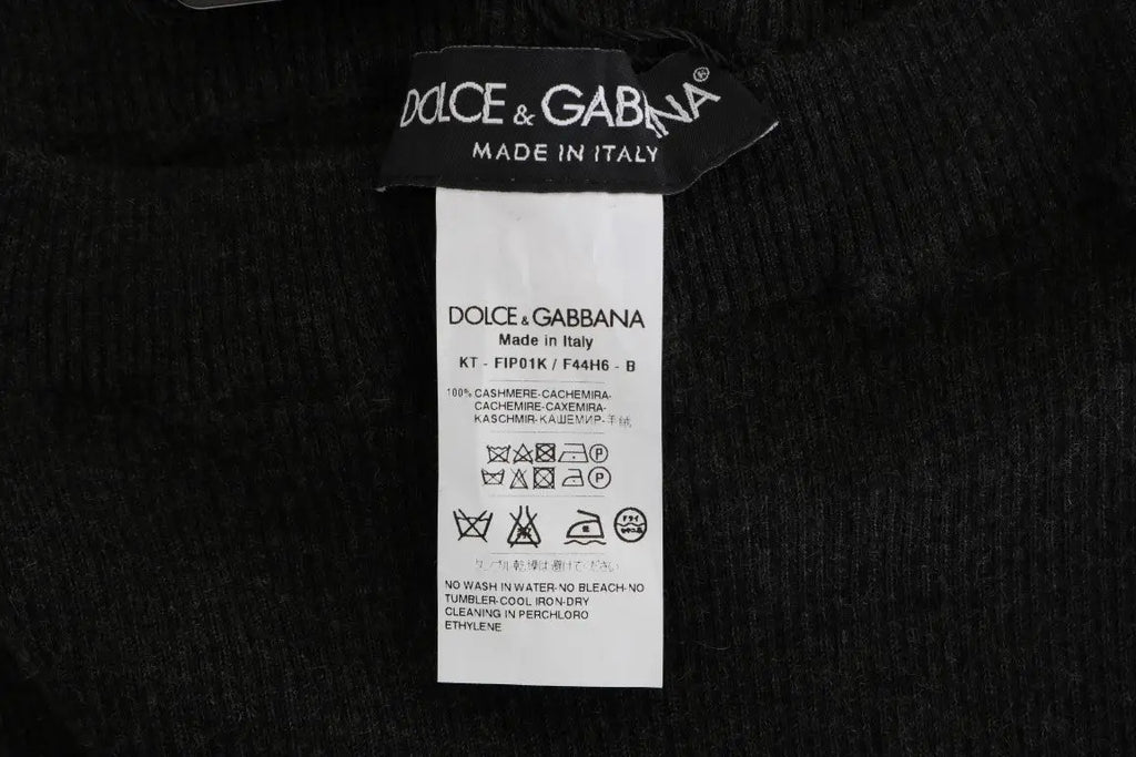 Étiquette noire dolce & gabbana sur collants gris en cachemire côtelé stretch avec composition et conseils d entretien