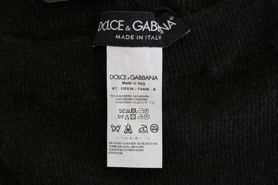 Étiquette noire dolce & gabbana sur collants gris en cachemire côtelé stretch avec composition et conseils d entretien