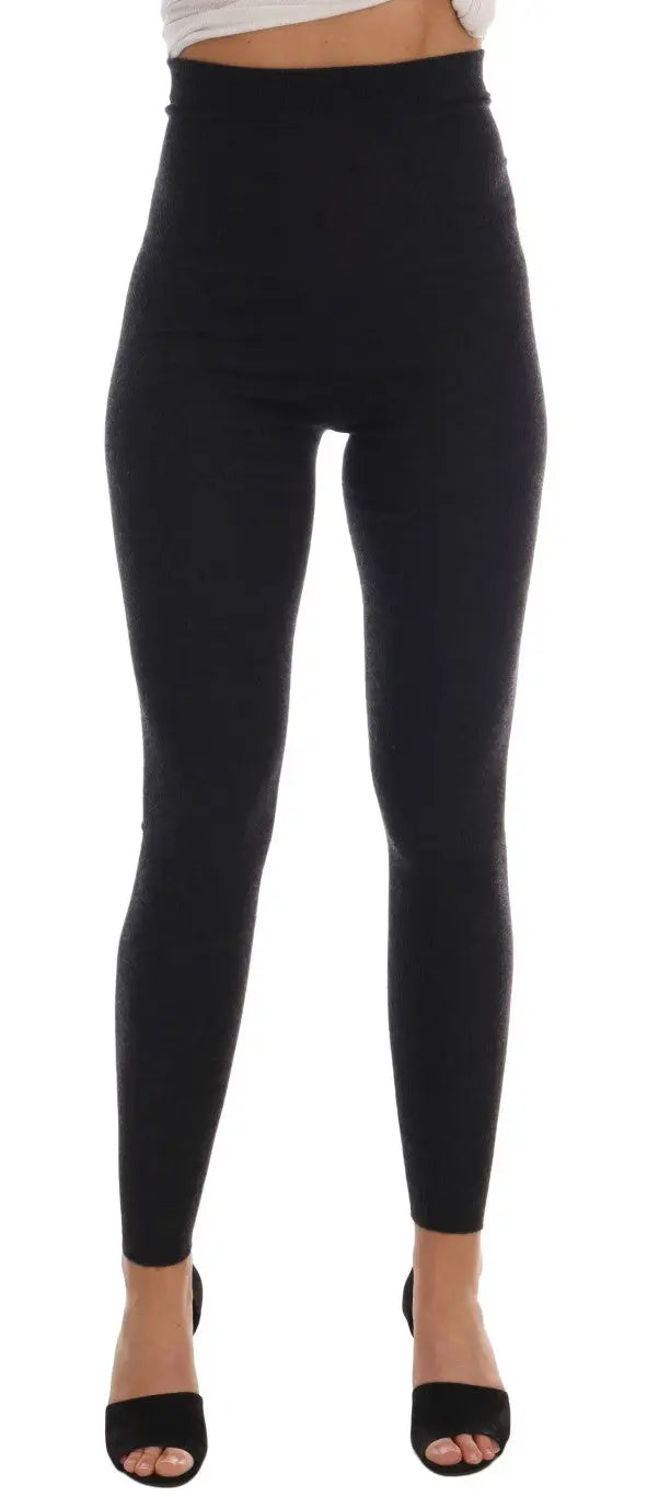 Legging taille haute noir en tissu stretch lisse et ajusté dolce & gabbana gris en cachemire côtelé