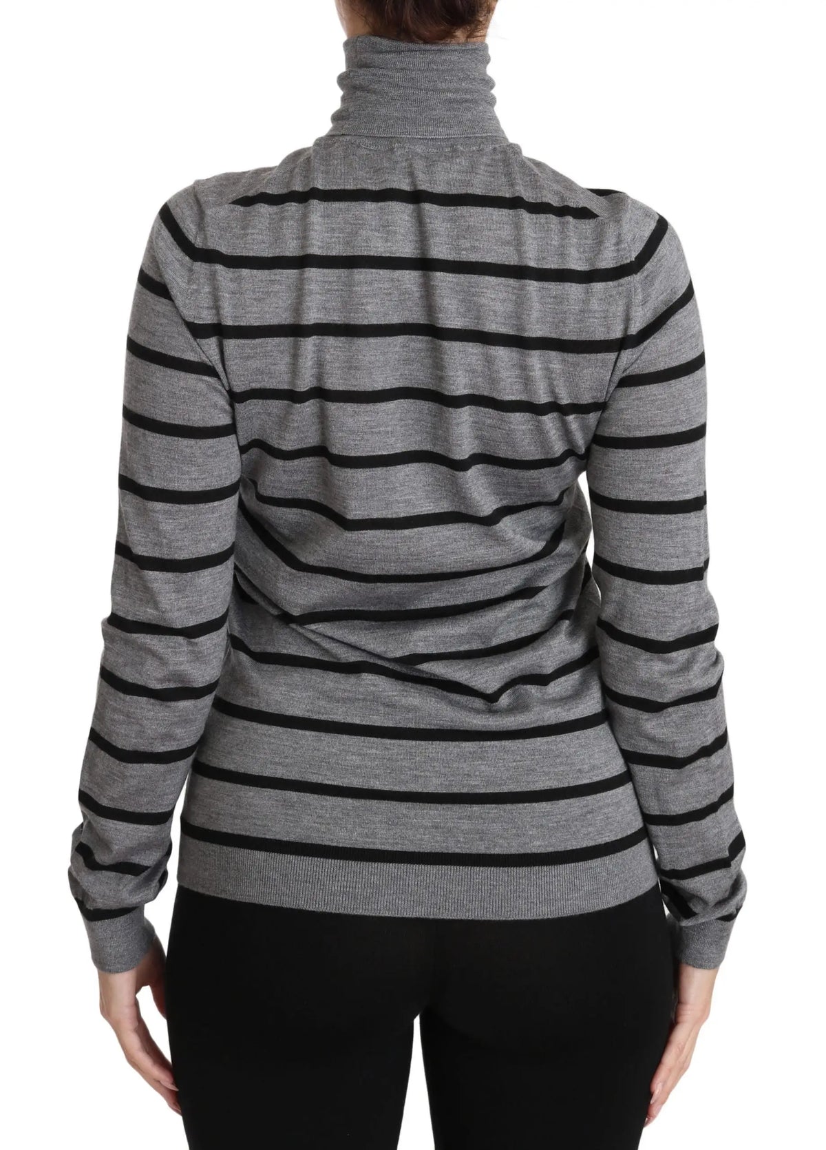Pull à col roulé dolce & gabbana en cachemire et soie gris à rayures horizontales noir et gris avec texture en tricot côtelé