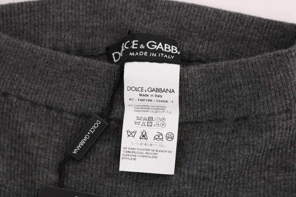 Collants gris en cachemire stretch dolce & gabbana en tricot côtelé avec étiquette made in italy visible