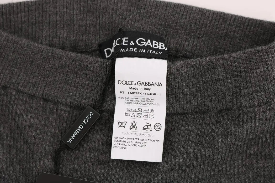 Collants gris en cachemire stretch dolce & gabbana en tricot côtelé avec étiquette made in italy visible