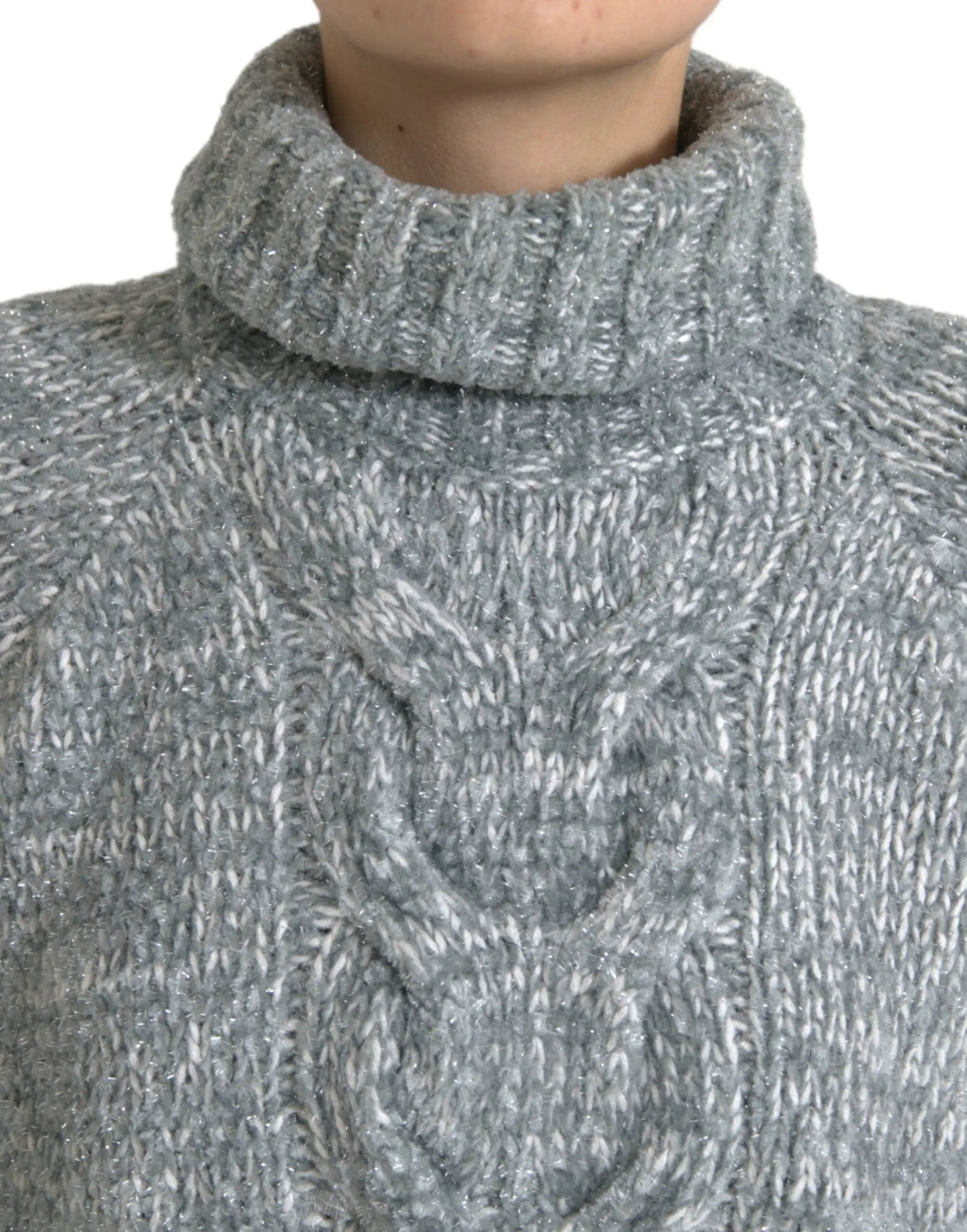 Dolce & gabbana pull col roulé en cachemire gris avec motif torsadé texturé et léger effet scintillant