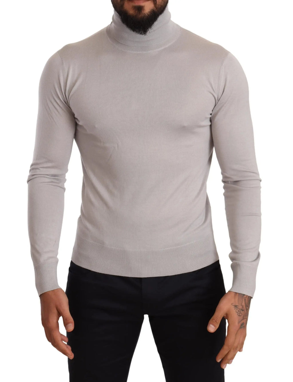 Dolce & gabbana pull col roulé gris clair en cachemire avec bord-côte aux poignets et à l’ourlet