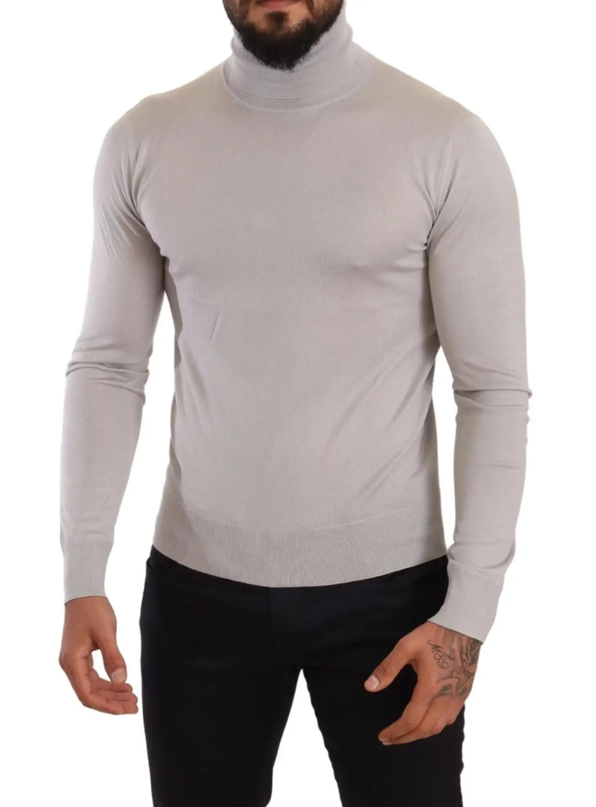 Dolce & gabbana pull-over col roulé gris en cachemire avec ourlets et poignets côtelés élégant et léger