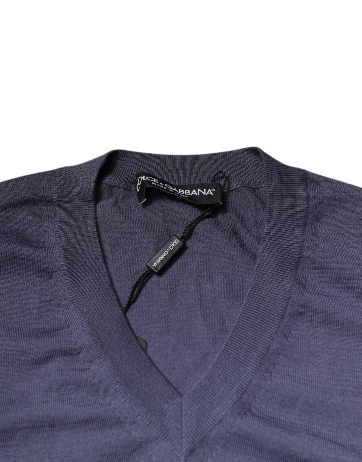Pull homme dolce & gabbana bleu foncé en cachemire col v avec détails côtelés