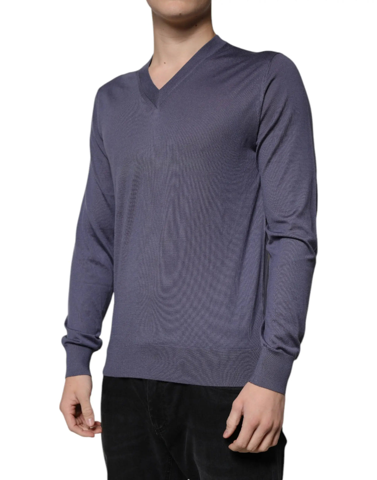 Dolce gabbana pull homme en cachemire gris avec col en v et motif tricot texturé subtil
