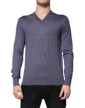 Pull en cachemire gris dolce & gabbana pour homme avec col en v manches longues et motif tricot texturé subtil