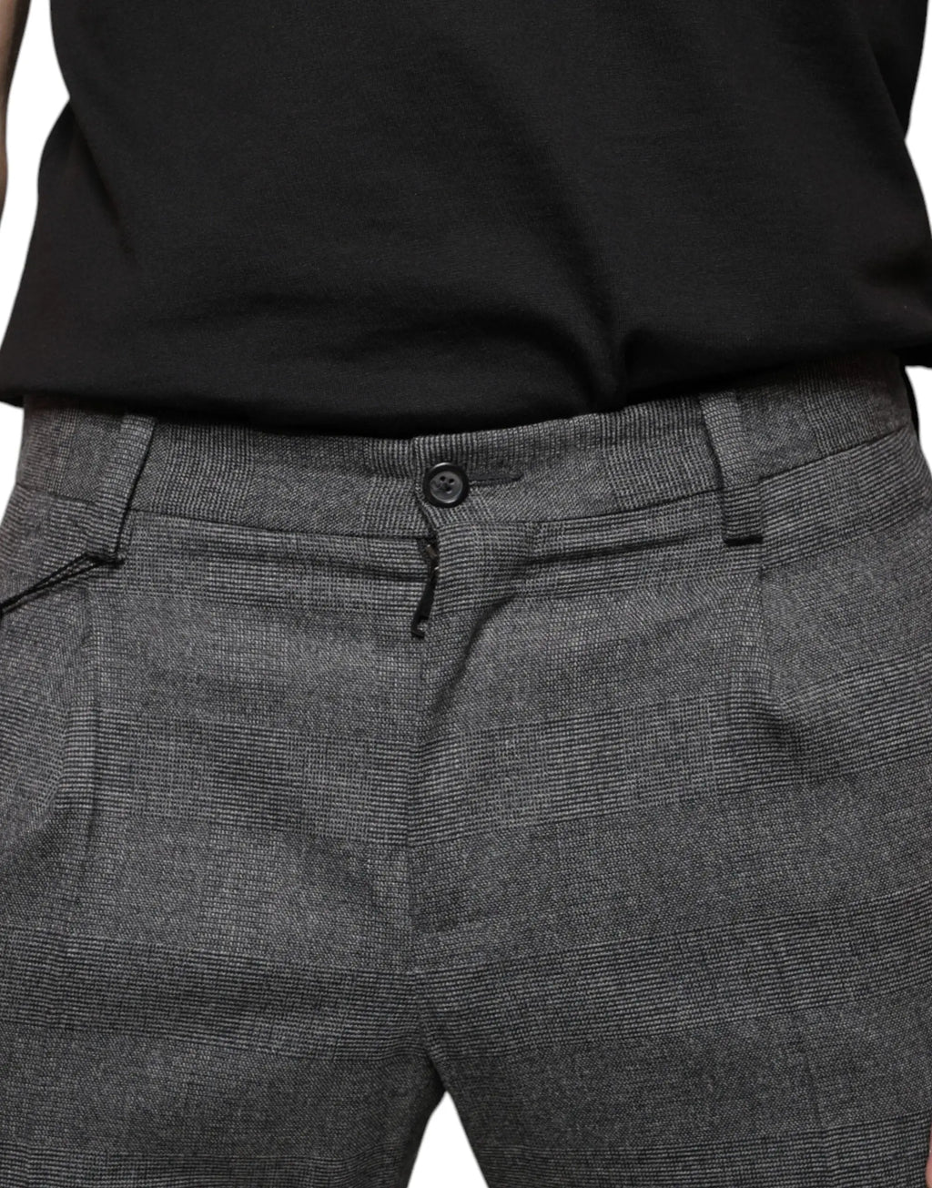 Pantalon skinny en laine à motif pied-de-poule gris dolce & gabbana avec bouton noir et passants de ceinture