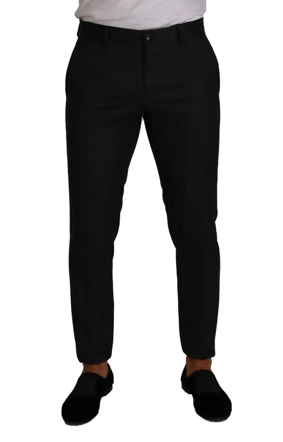 Pantalon habillé dolce & gabbana en laine à carreaux gris avec coupe slim et plis subtils sur les jambes noires