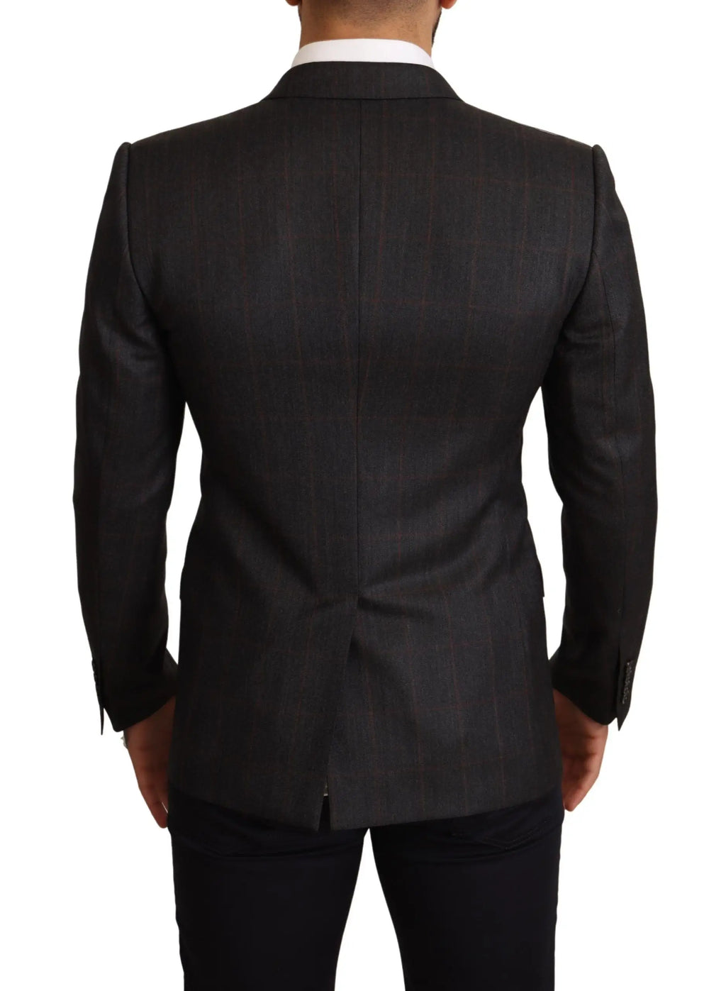 Veste blazer slim fit en laine à carreaux gris dolce gabbana avec couture centrale et revers crantés noire texturée