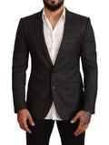 Blazer slim fit dolce & gabbana en laine à carreaux gris avec design classique deux boutons noir à fines rayures