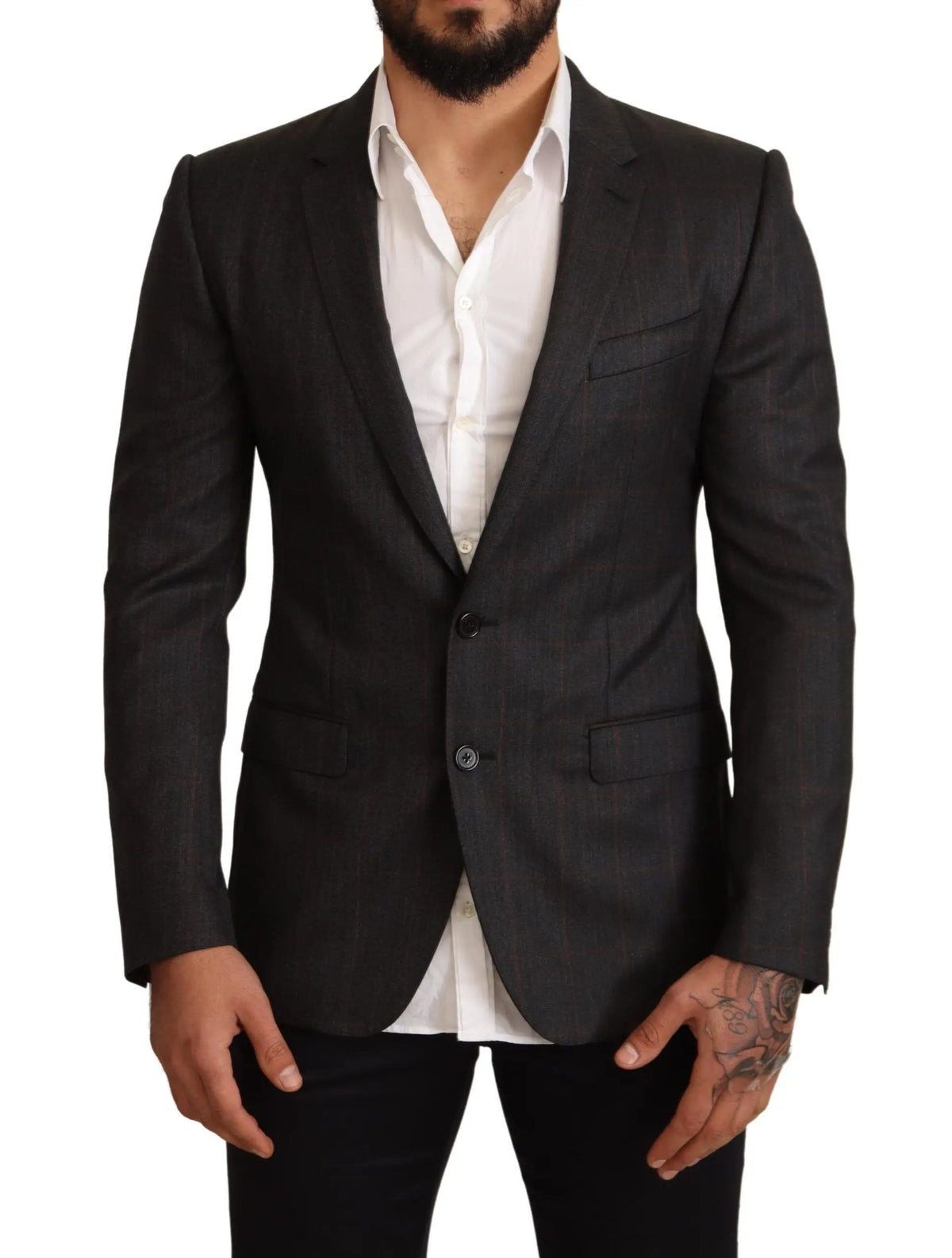 Blazer slim fit dolce & gabbana en laine à carreaux gris avec design classique deux boutons noir à fines rayures