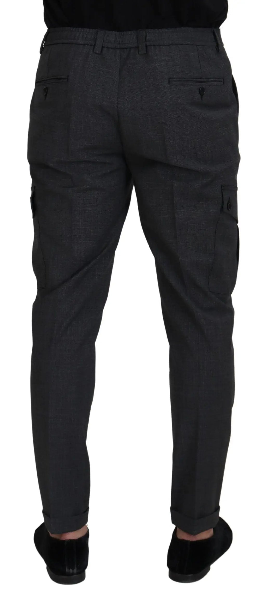 Pantalon cargo dolce & gabbana gris à carreaux avec coupe ajustée et poches multiples en tissu stretch