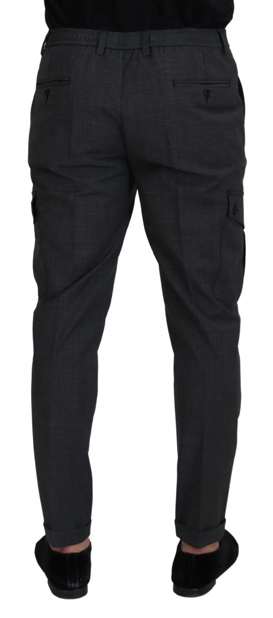 Pantalon cargo dolce & gabbana gris à carreaux avec coupe ajustée et poches multiples en tissu stretch