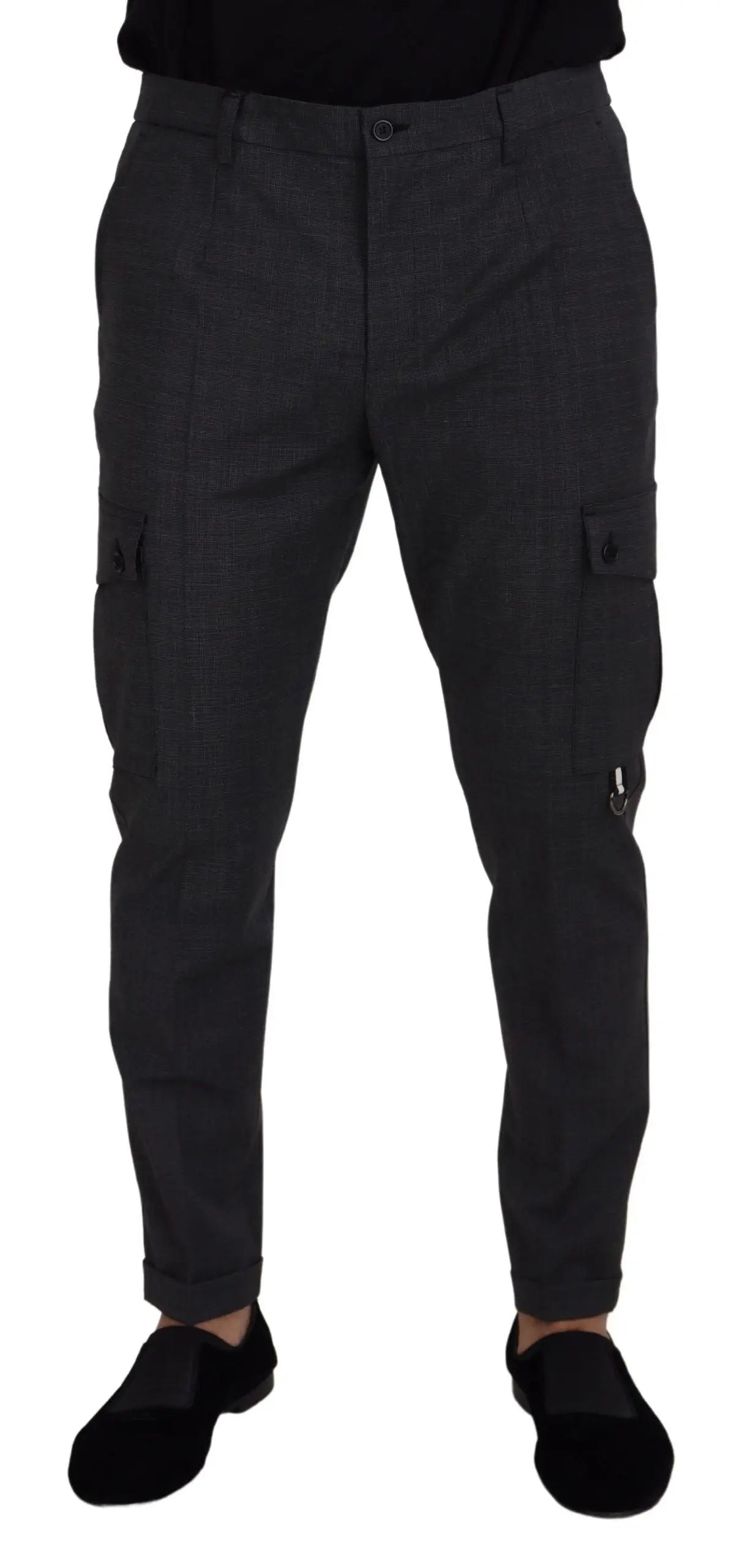 Pantalon cargo gris dolce & gabbana à coupe slim avec poches multiples tissu stretch à carreaux