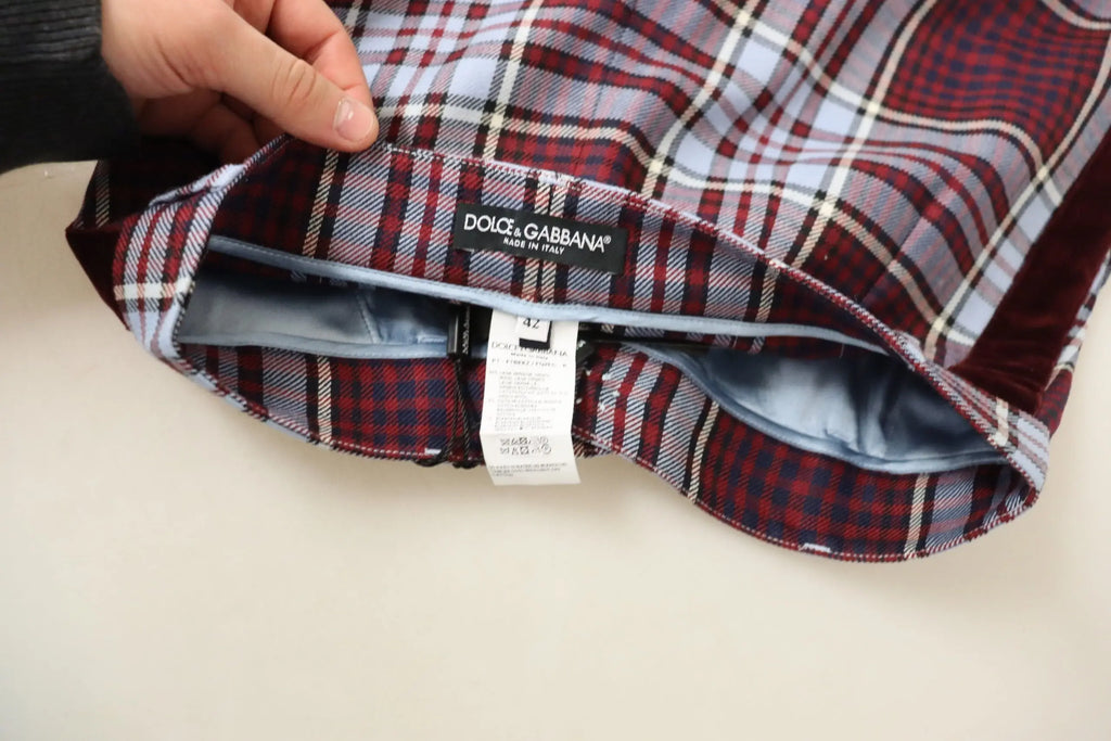 Pantalon dolce & gabbana taille haute à carreaux gris avec doublure satinée intérieur en bordeaux et blanc