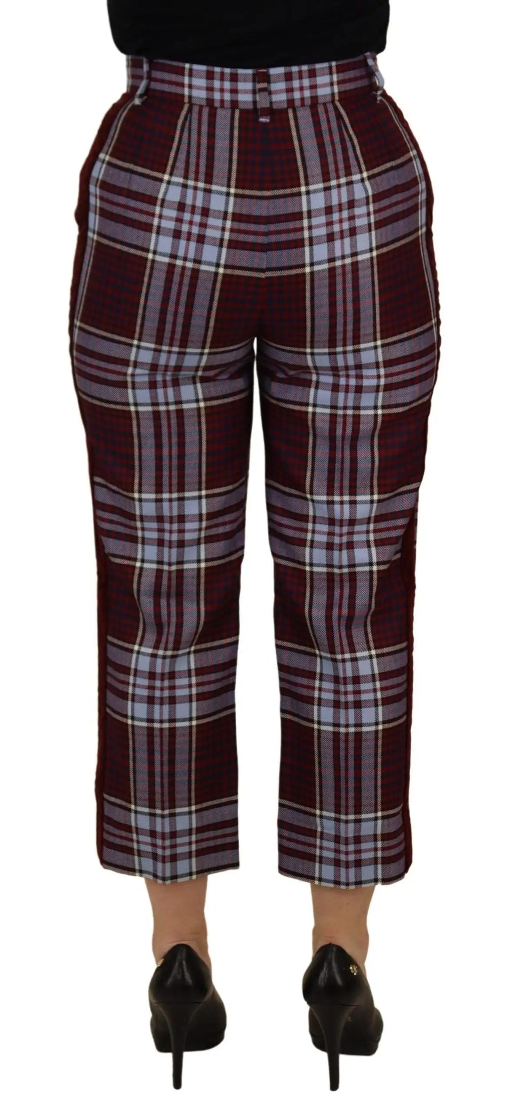 Dolce & Gabbana pantalon court en tissu gris et bordeaux à taille haute avec motif à carreaux