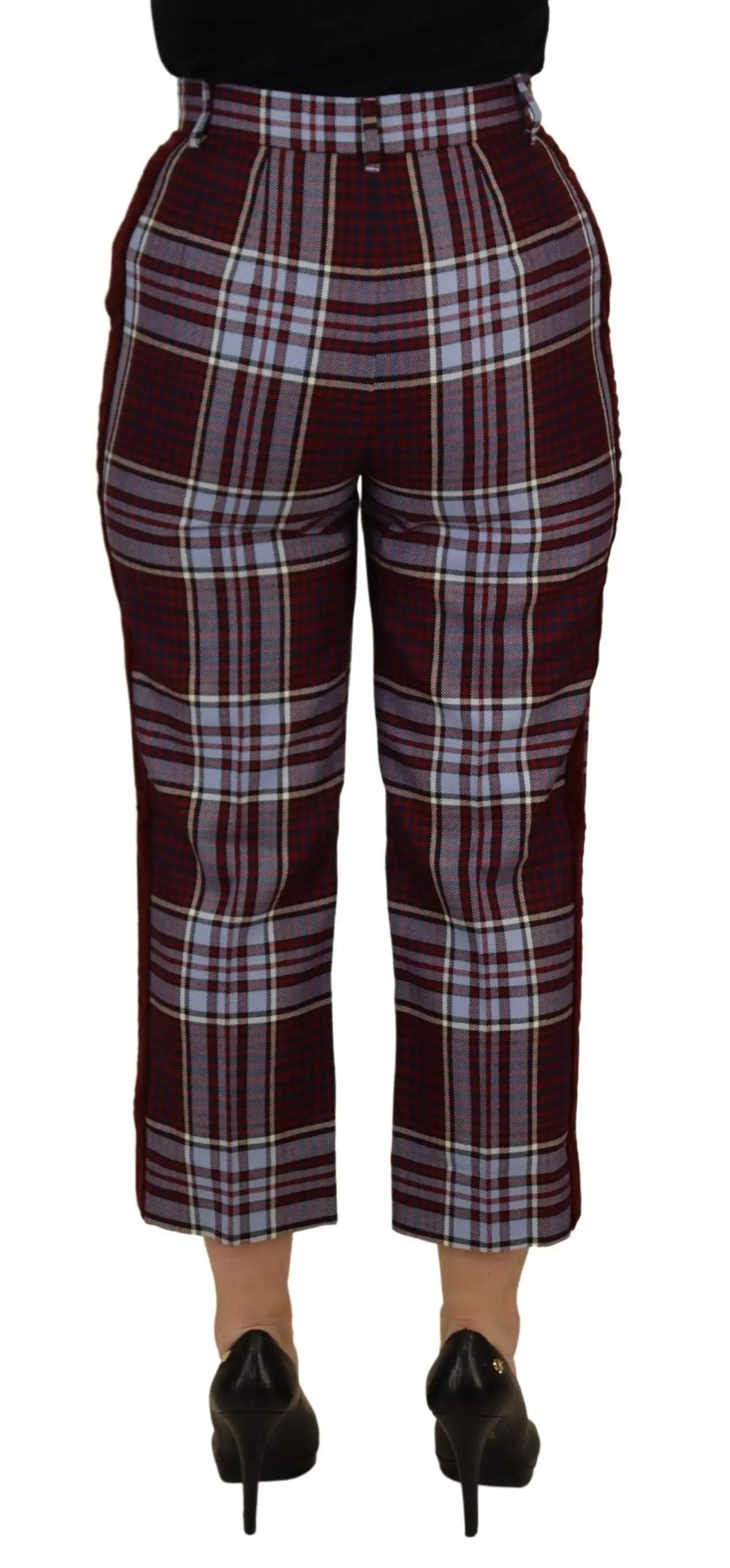 Dolce & Gabbana pantalon court en tissu gris et bordeaux à taille haute avec motif à carreaux