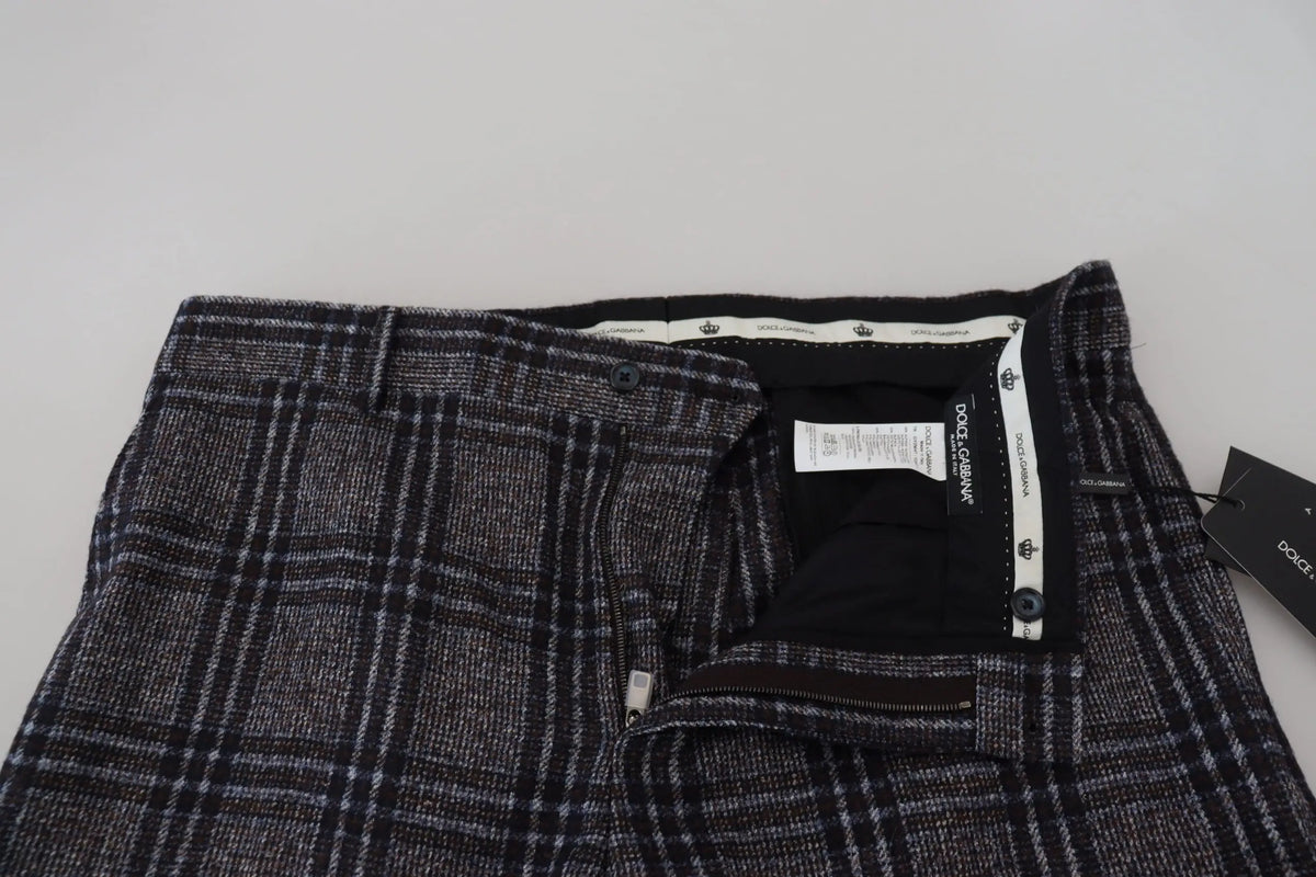 Pantalon homme dolce & gabbana gris à carreaux en laine avec un léger éclat et étiquette de marque visible à lintérieur