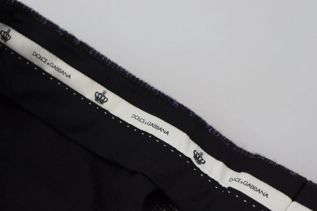 Pantalon homme dolce & gabbana gris à carreaux avec ceinture noire à logo couronne blanc et surpiqûres visibles