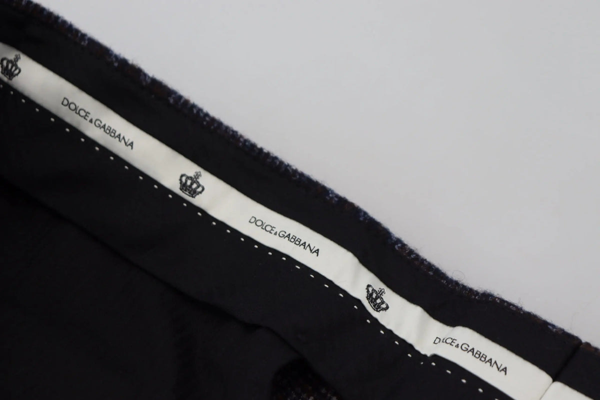 Pantalon homme dolce & gabbana gris à carreaux avec ceinture noire à logo couronne blanc et surpiqûres visibles