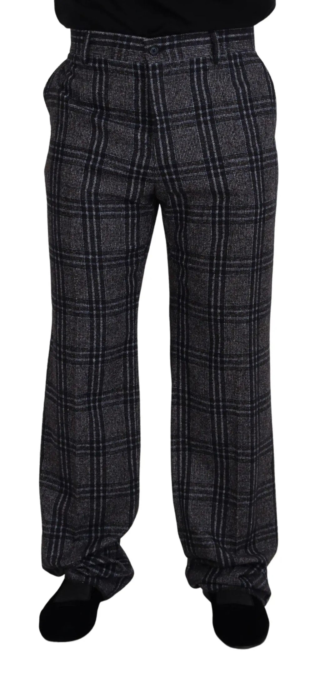 Pantalon homme dolce & gabbana en laine gris à carreaux noir coupe ajustée taille mi-haute