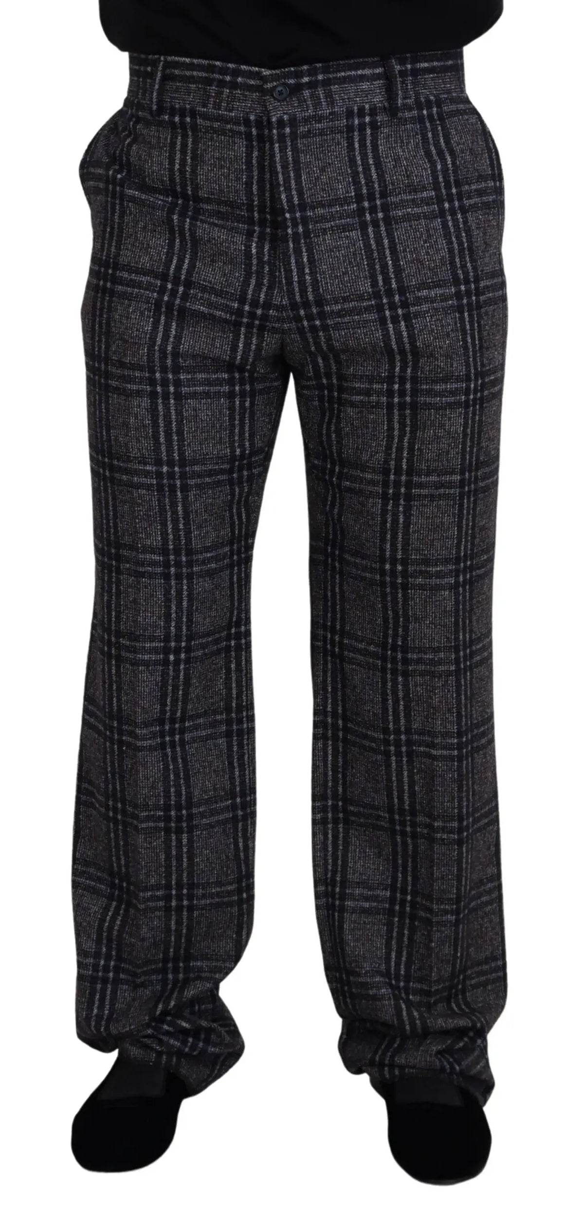 Pantalon homme dolce & gabbana en laine gris à carreaux noir coupe ajustée taille mi-haute